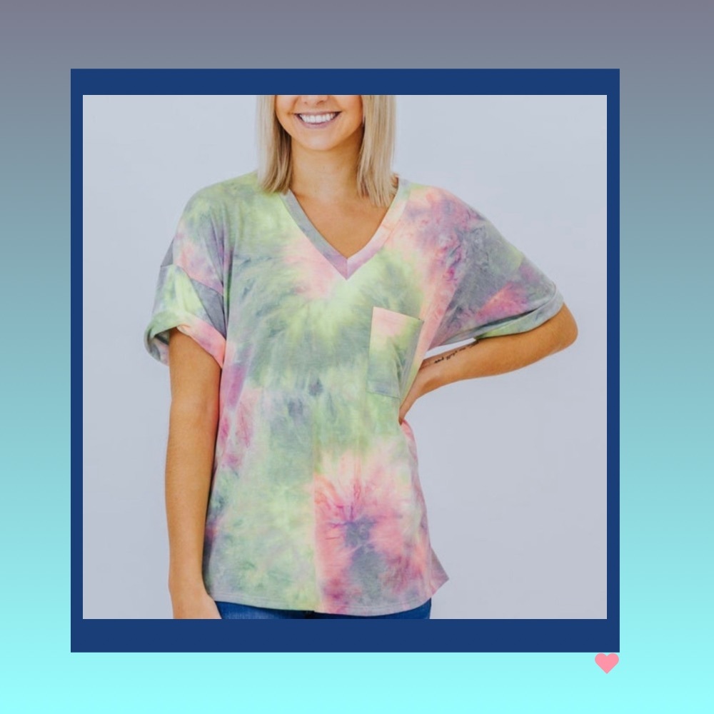 Tie Dye Short Sleeve Top in Pink